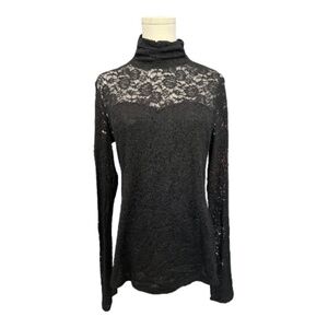 🆕 ✨ NWT Patty Boutik Black Lace High Neck Long Sleeve Blouse | Size XL
